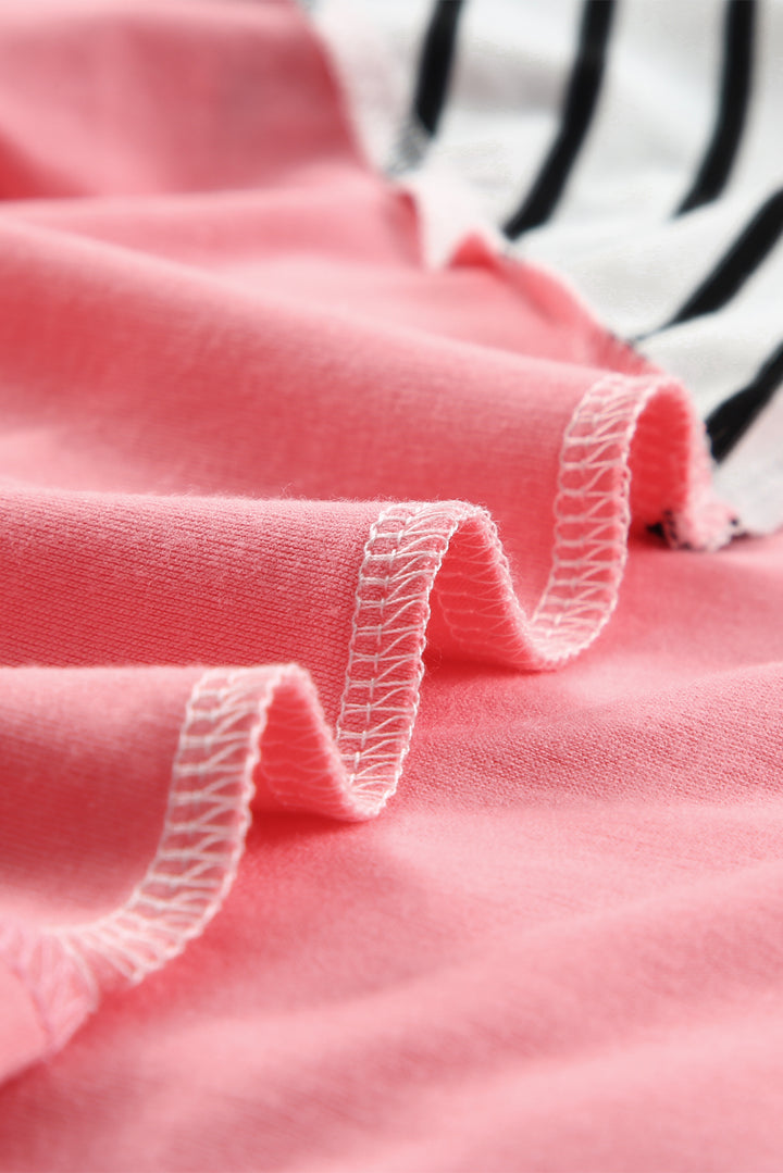 Pink Stripe Color Block Bubble Sleeve Top