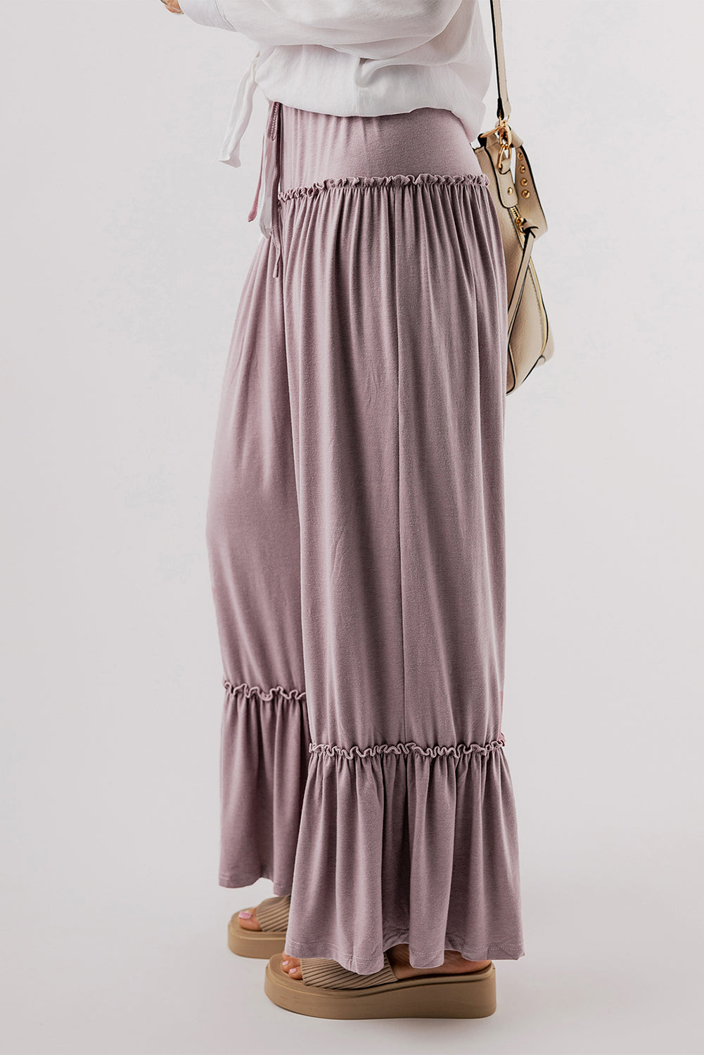 Frilled Drawstring High Waist Wide Leg Pants