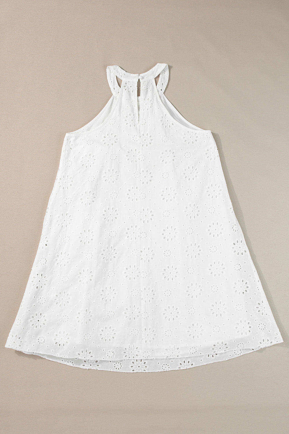 Boho Eyelet Pattern Halter Neck Sleeveless Dress