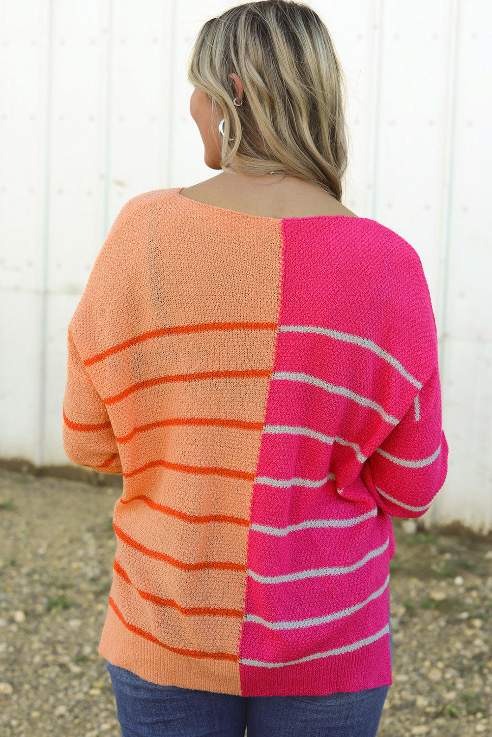 Striped Color Block Loose Fit Knit Sweater