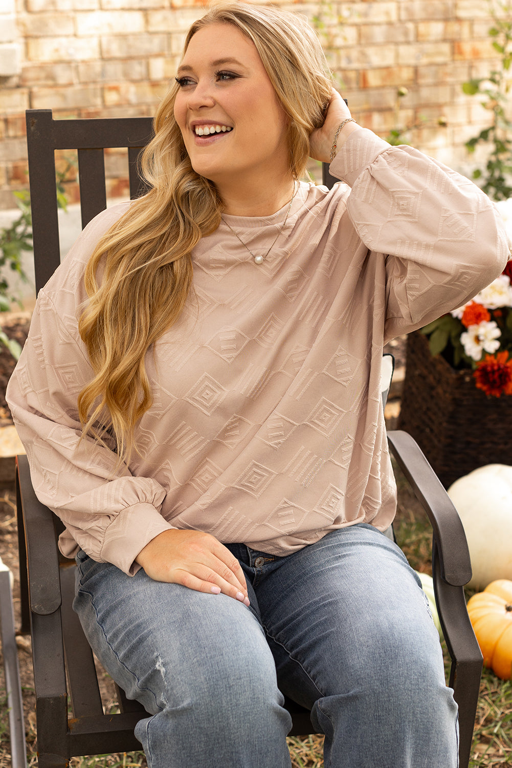 Plus Size Textured Drop Shoulder Crew Neck Sweatshirt