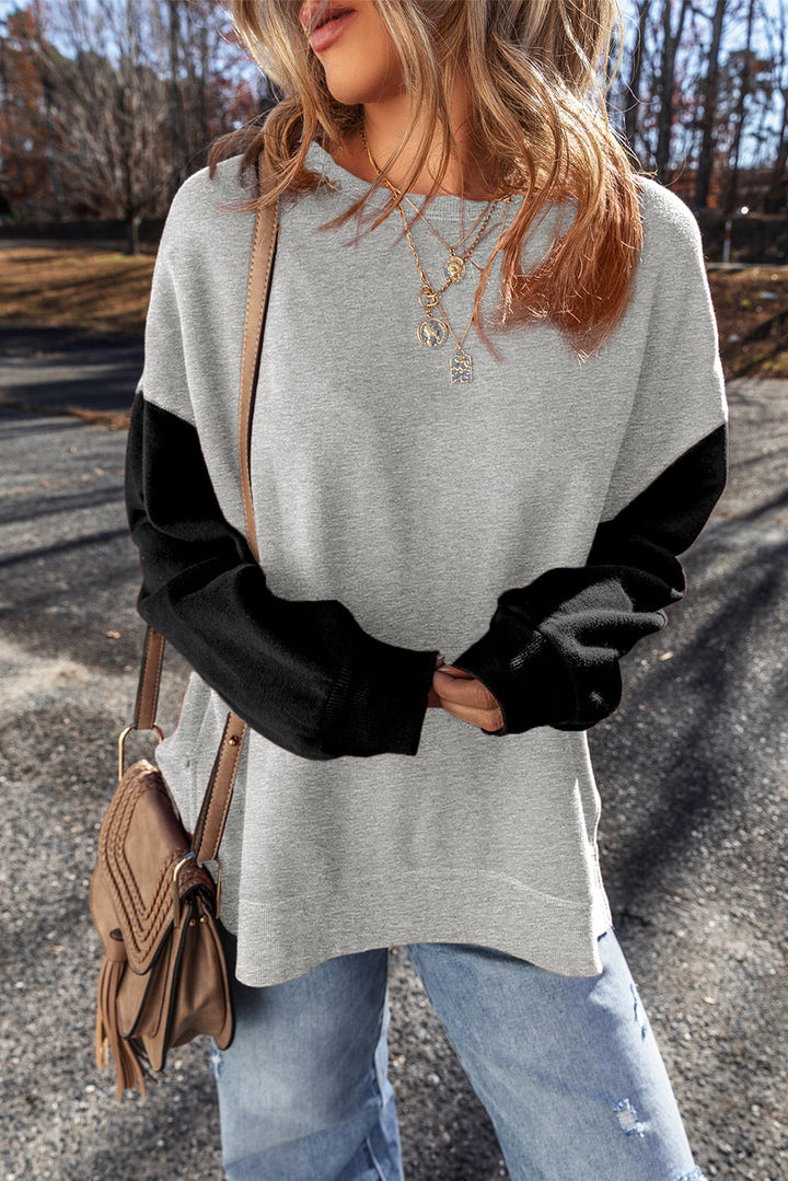 Two Tone Patchwork Drop Shoulder Pullover Sweatshirt