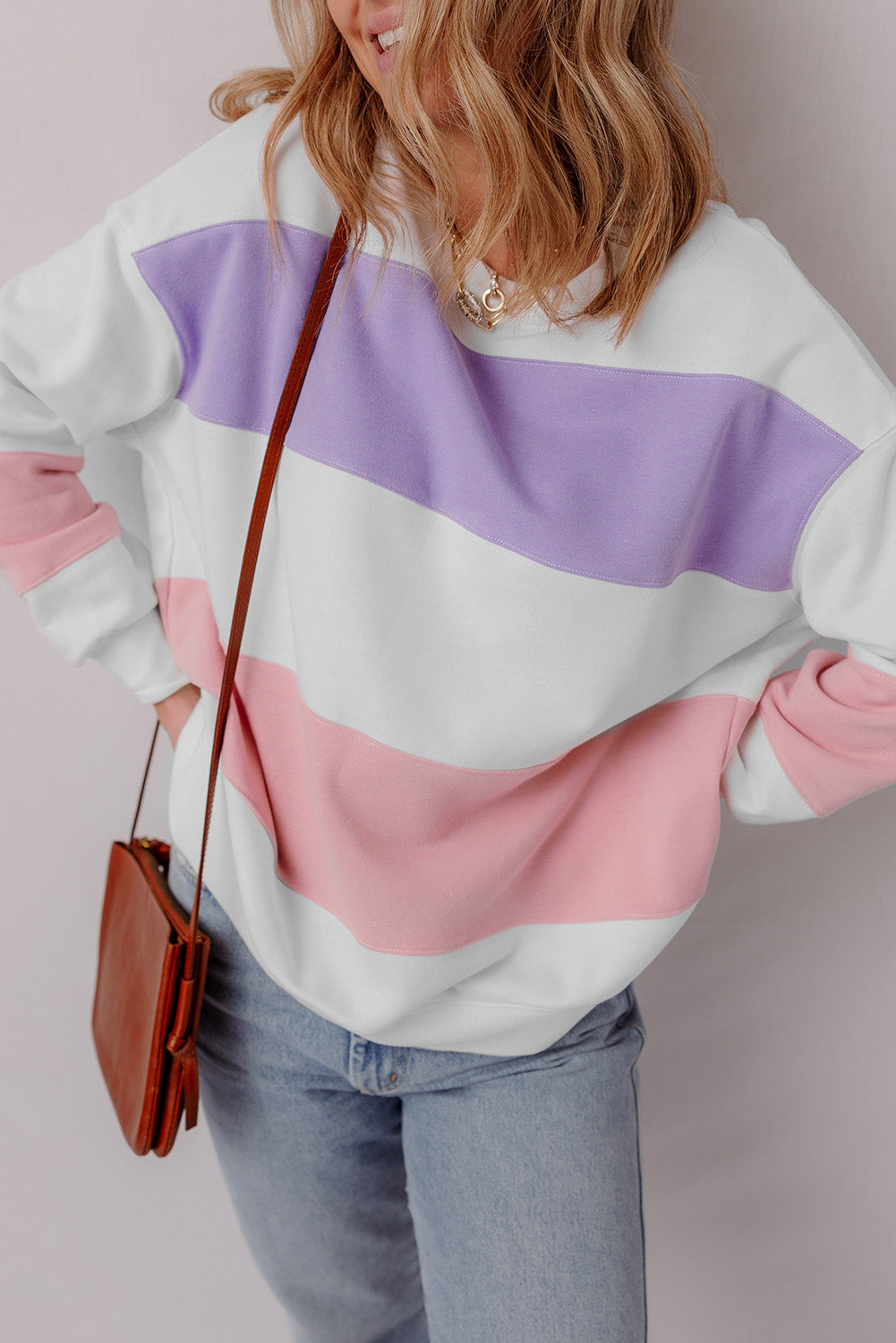 Colorblock Patchwork Drop Shoulder Crewneck Sweatshirt