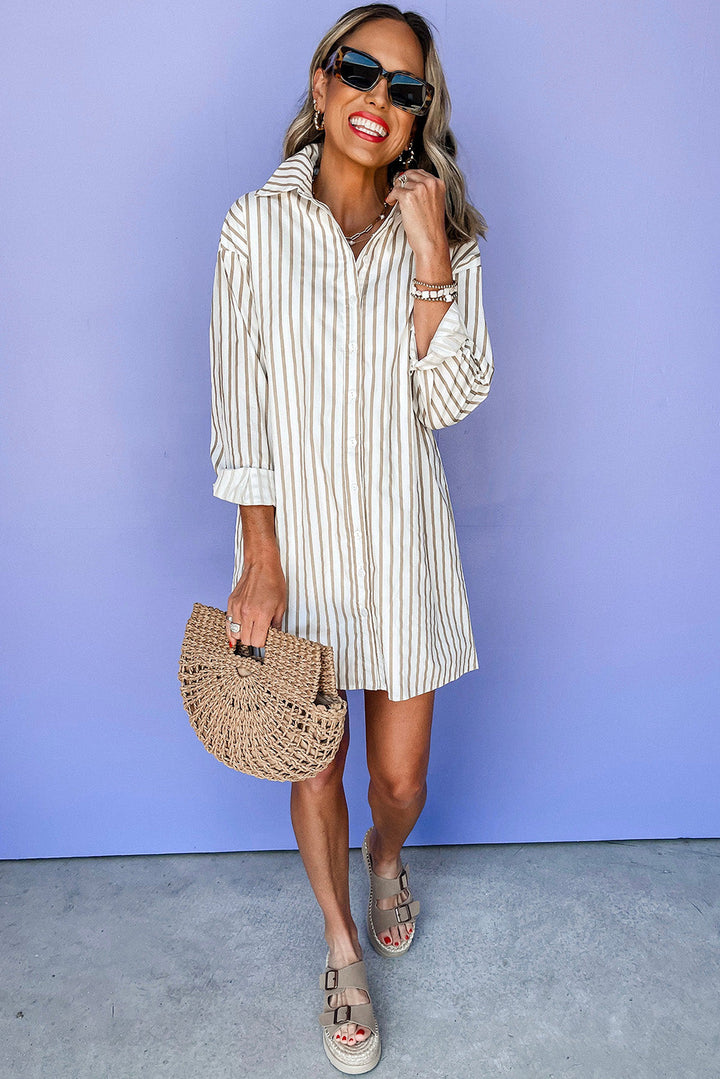 Long Sleeve Button Up Mini Shirt Dress