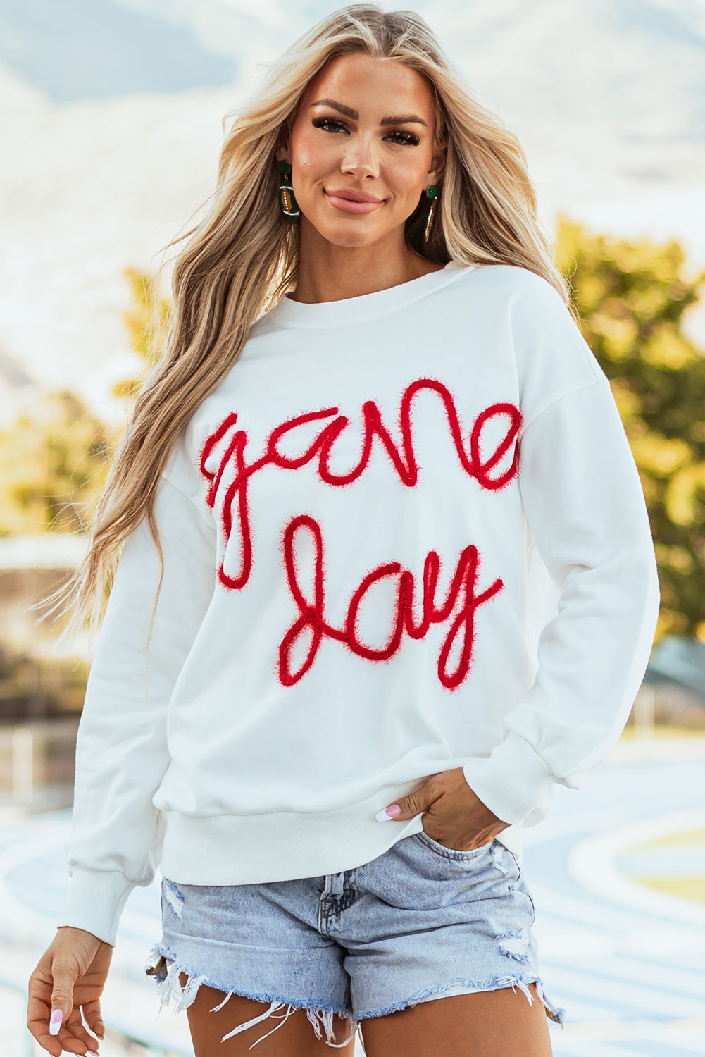 Tinsel Game Day Drop Shoulder Graphic Sweatshirt