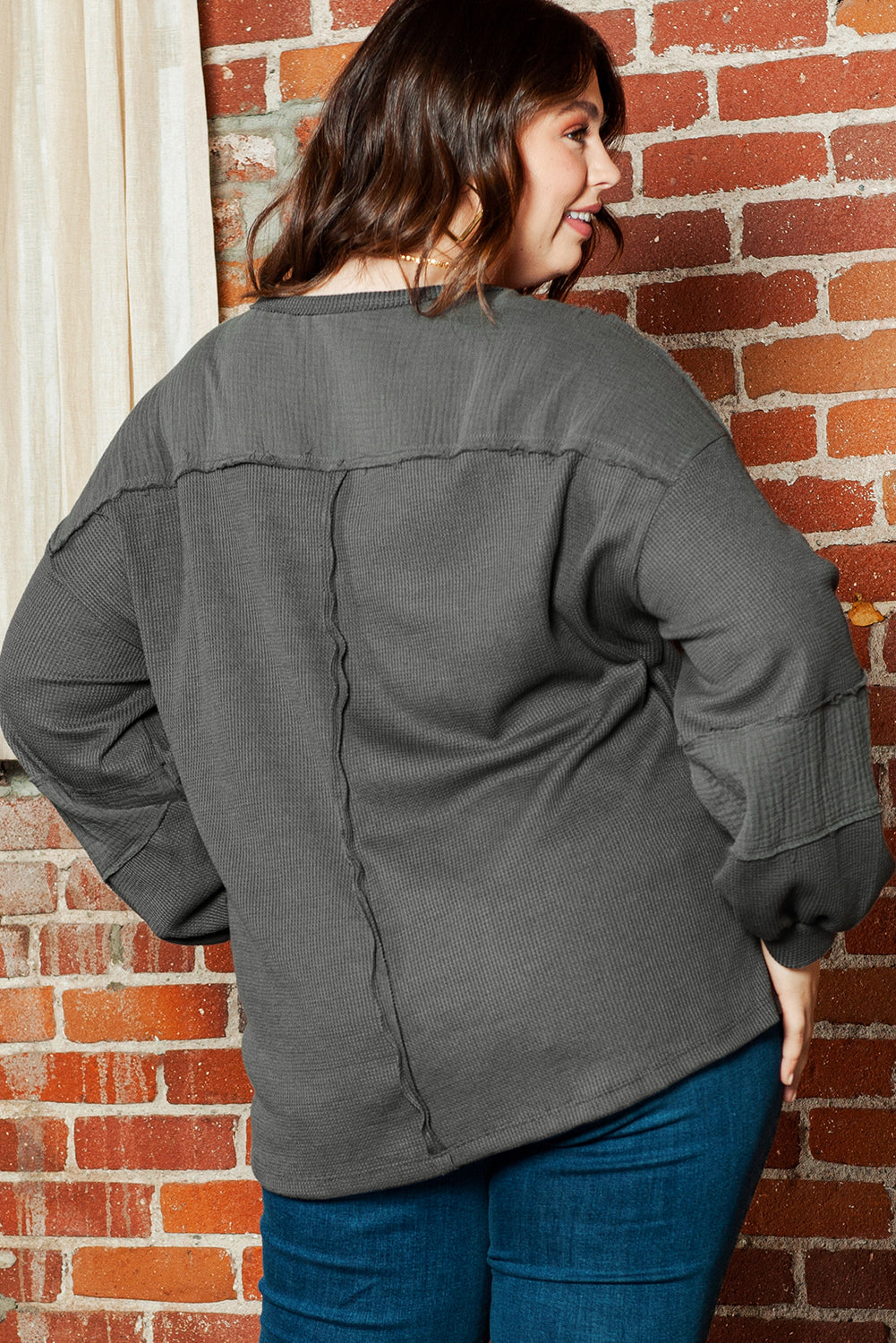 Plus Size Exposed Seam Crinkle Patchwork Top