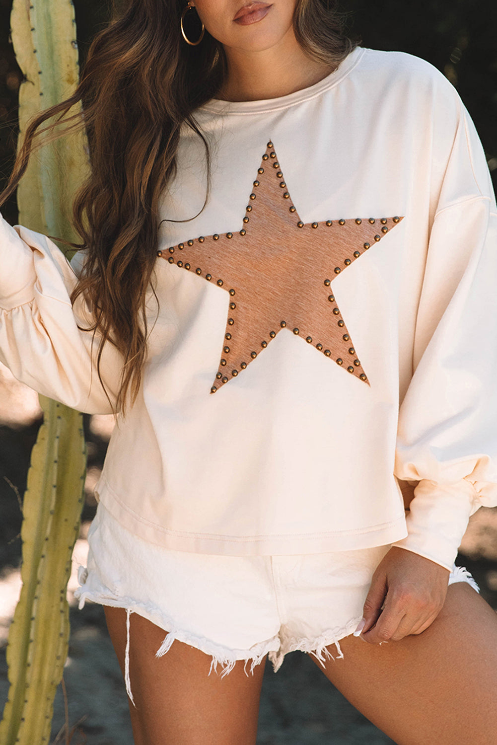 Studded Star Graphic Oversized Long Sleeve Top