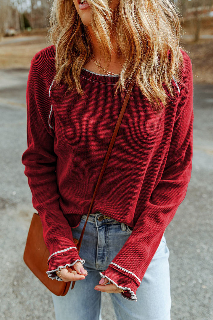 Textured Round Neck Long Sleeve Top