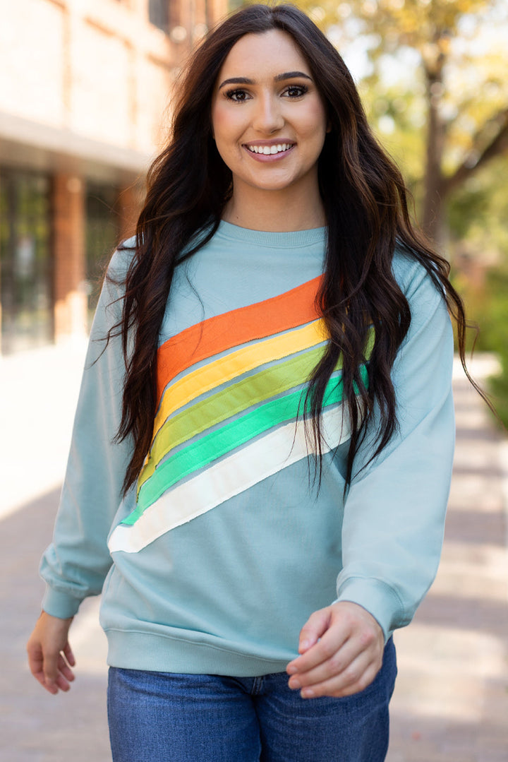 Rainbow Colorblock Striped Pullover Sweatshirt