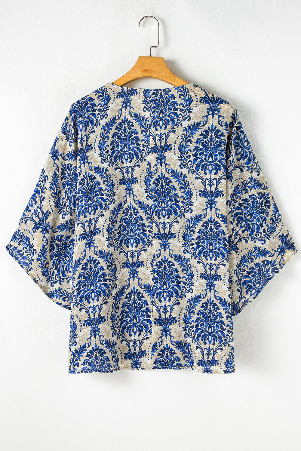 Plus Size Ethnic Printed 3/4 Sleeve V Neck Loose Blouse