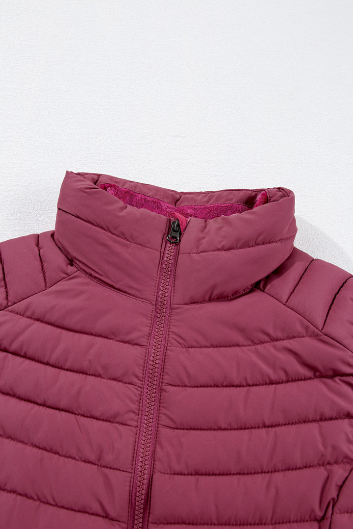 Plush Collared Quilted Zipped Puffer Vest