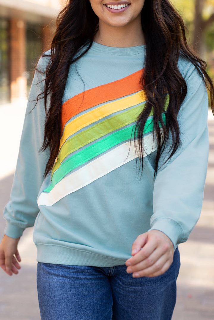 Rainbow Colorblock Striped Pullover Sweatshirt