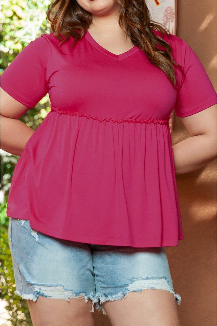 Solid Short Sleeve Flowy Plus Size Top