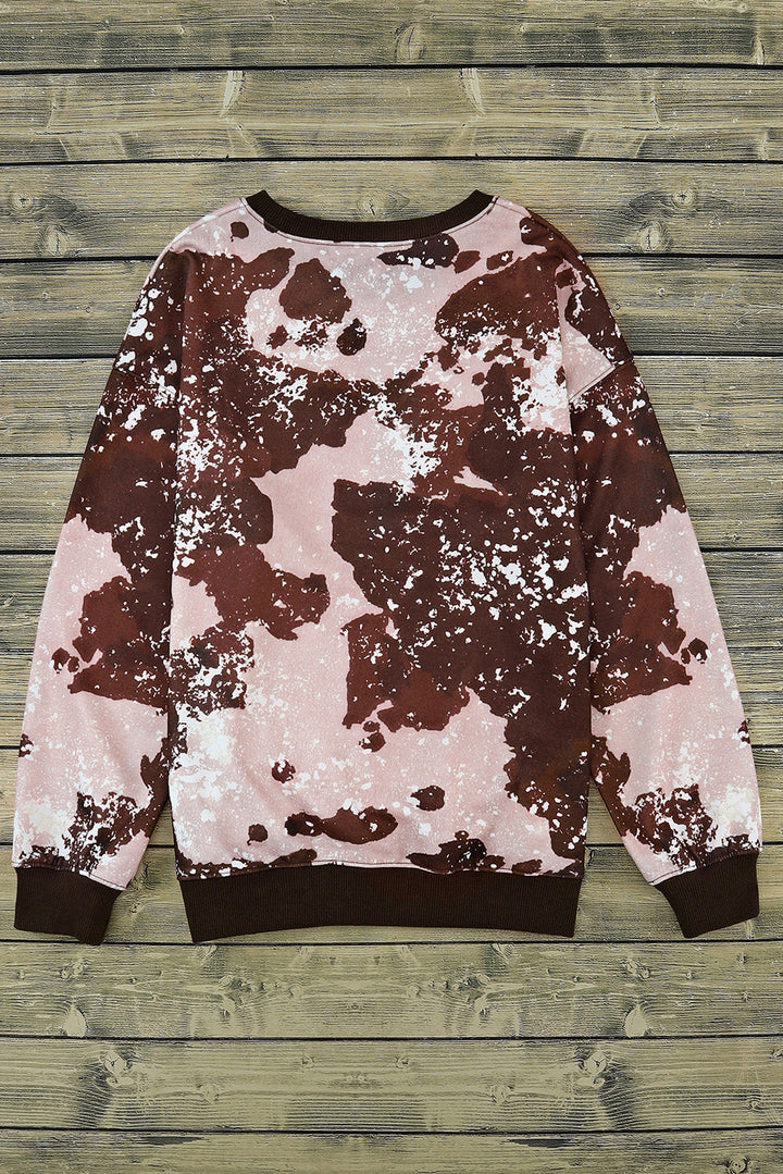 Bleached Tie Dye Leopard Print Long Sleeve Top