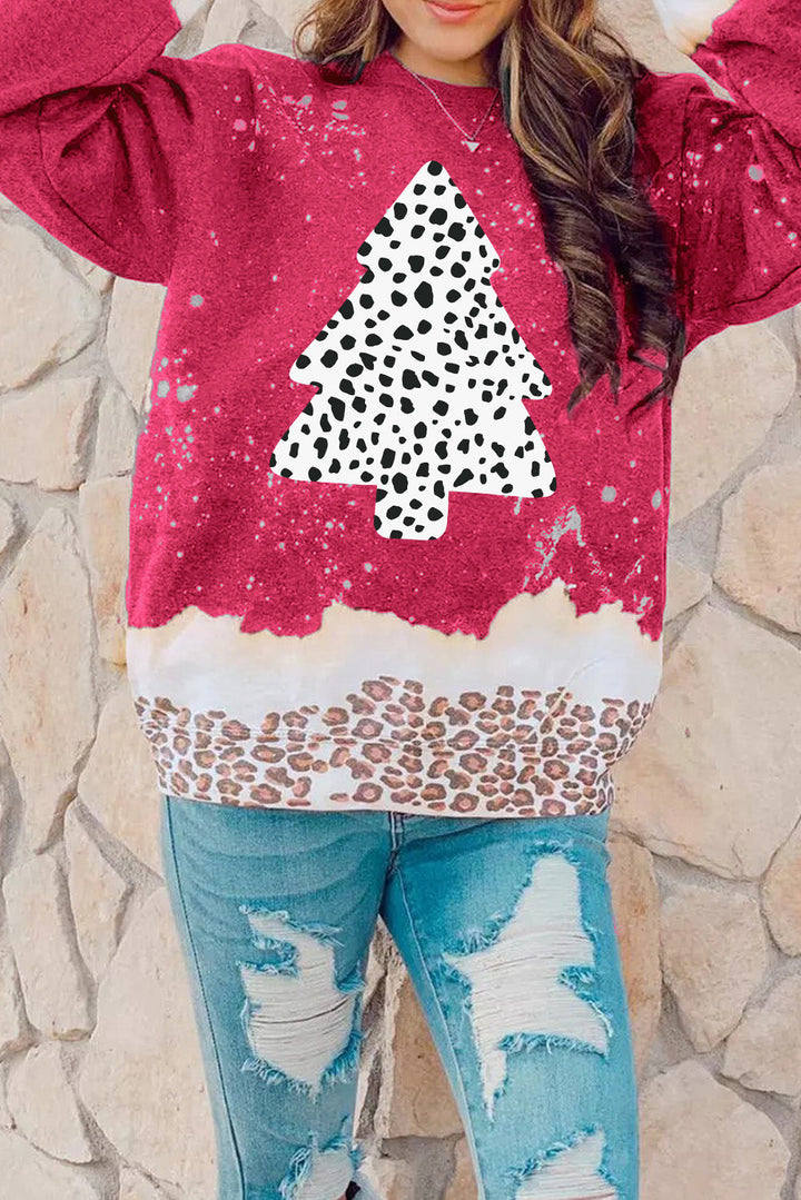 Leopard Christmas Tree Print Loose Fit Sweatshirt