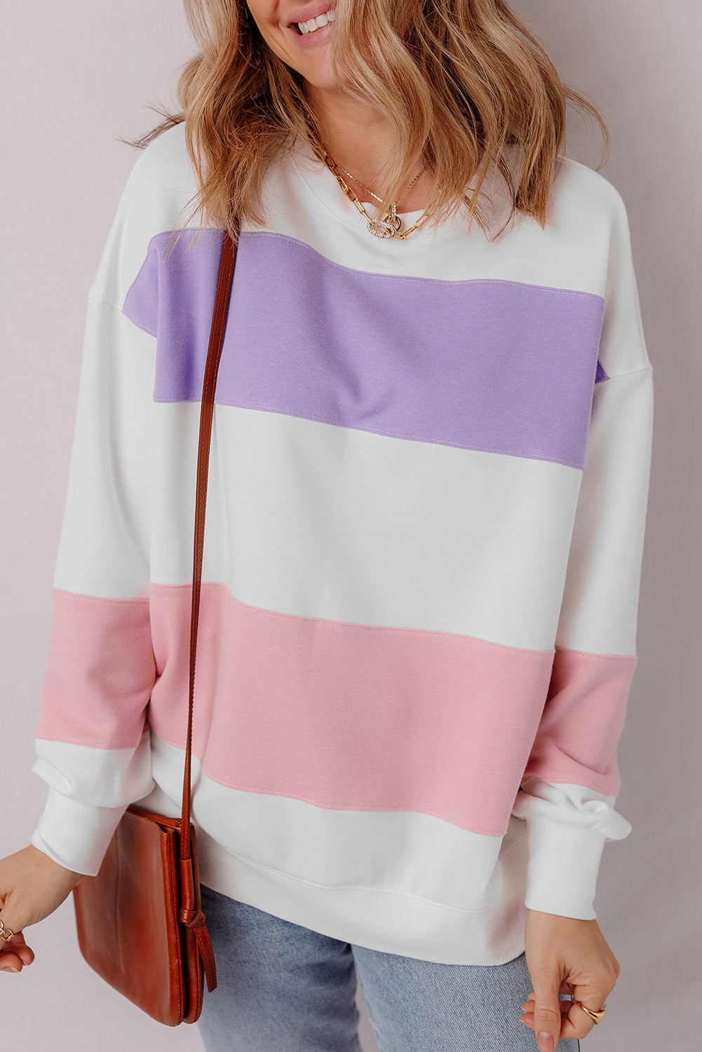 Colorblock Patchwork Drop Shoulder Crewneck Sweatshirt