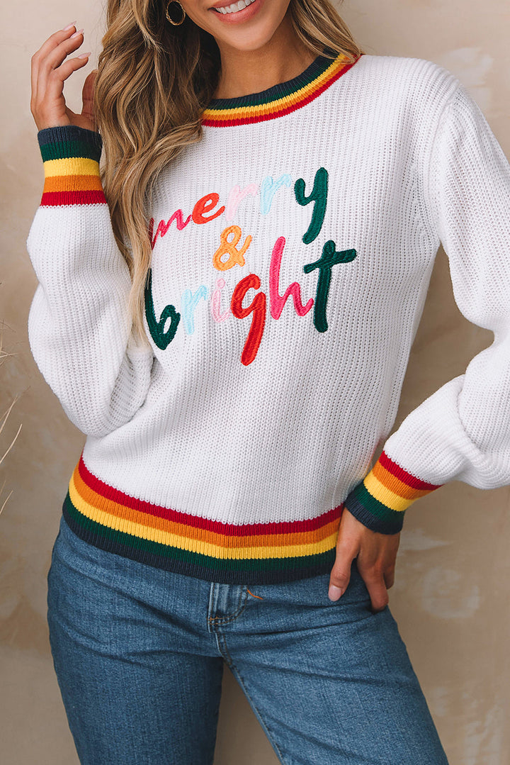 Merry & Bright Colorful Stripes Trim Sweater