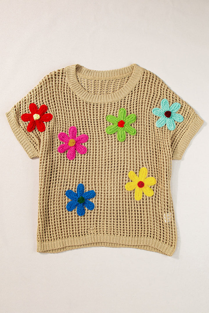 Crochet Flower Hollow-out Sweater T Shirt