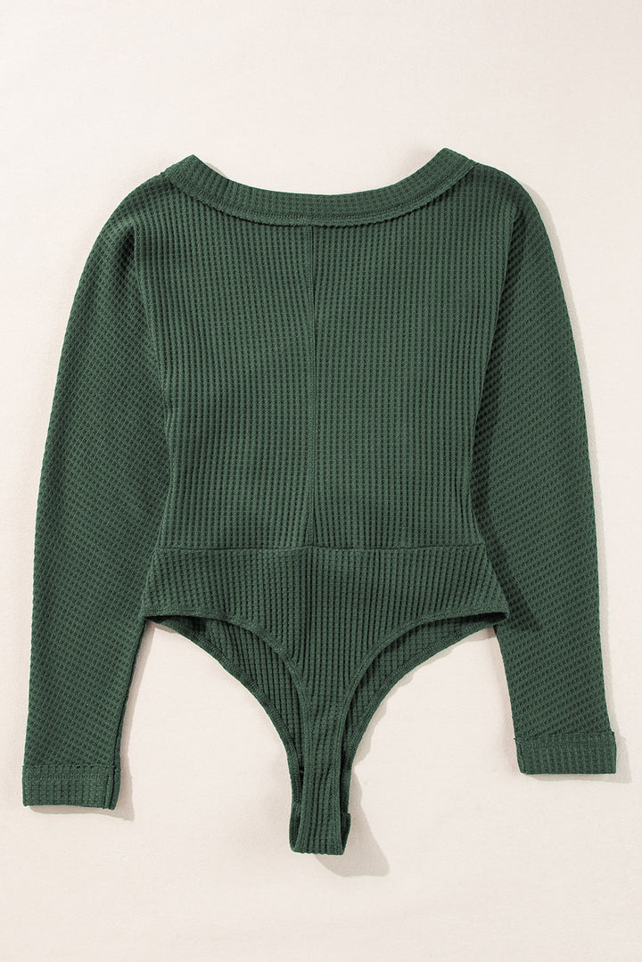 Waffle Knit Slim Fit Wrap V Neck Bodysuit