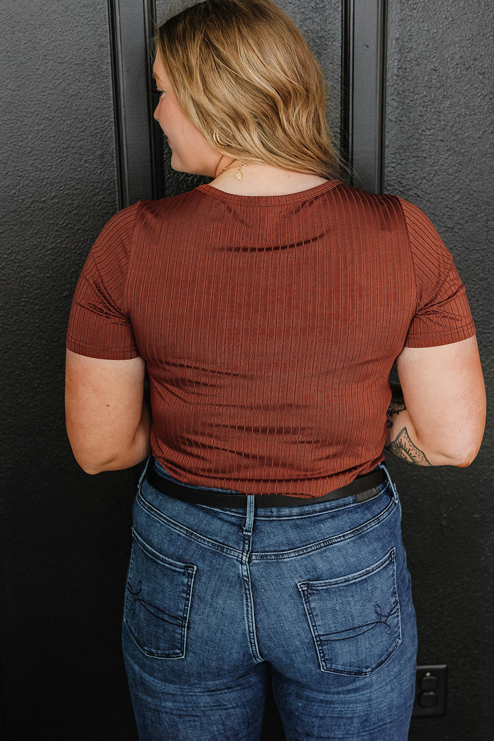 Plus Size Ribbed Knit Henley Tee