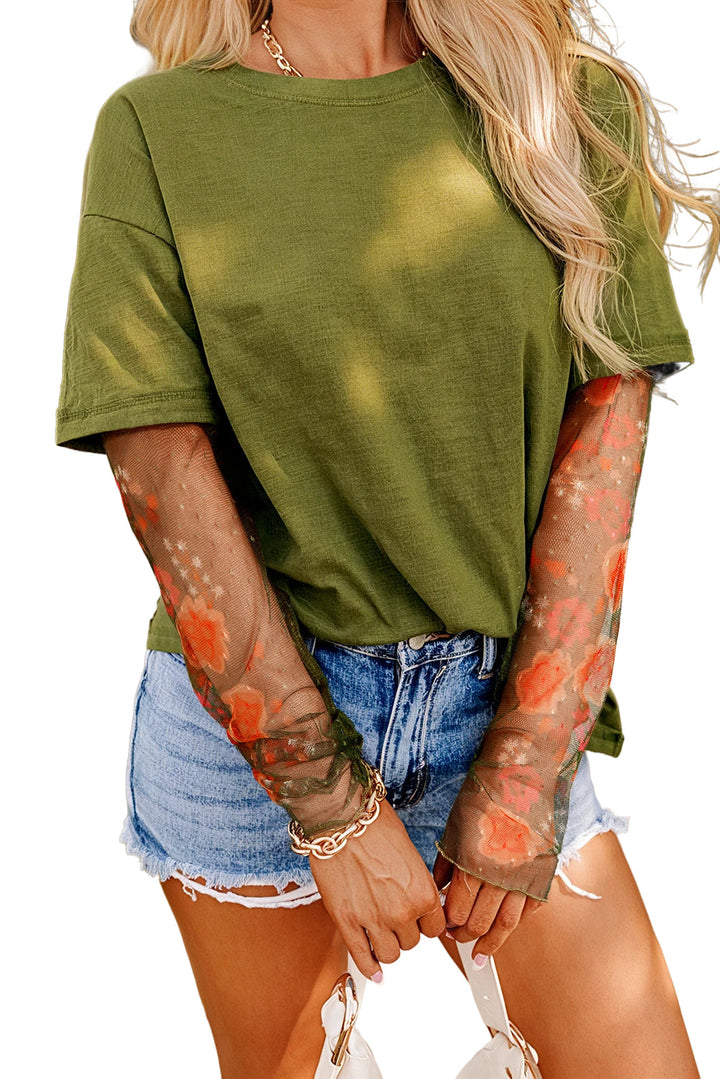 Faux Two Piece Floral Long Sleeve Patchwork Tee