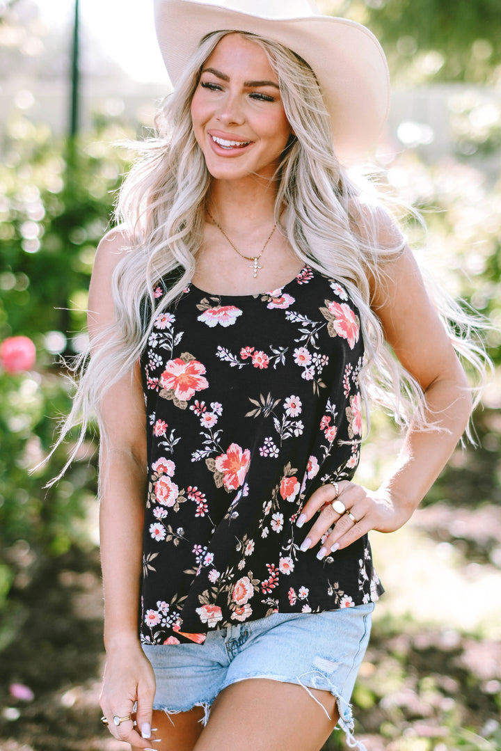 Floral Spaghetti Straps Strappy Back Tank Top