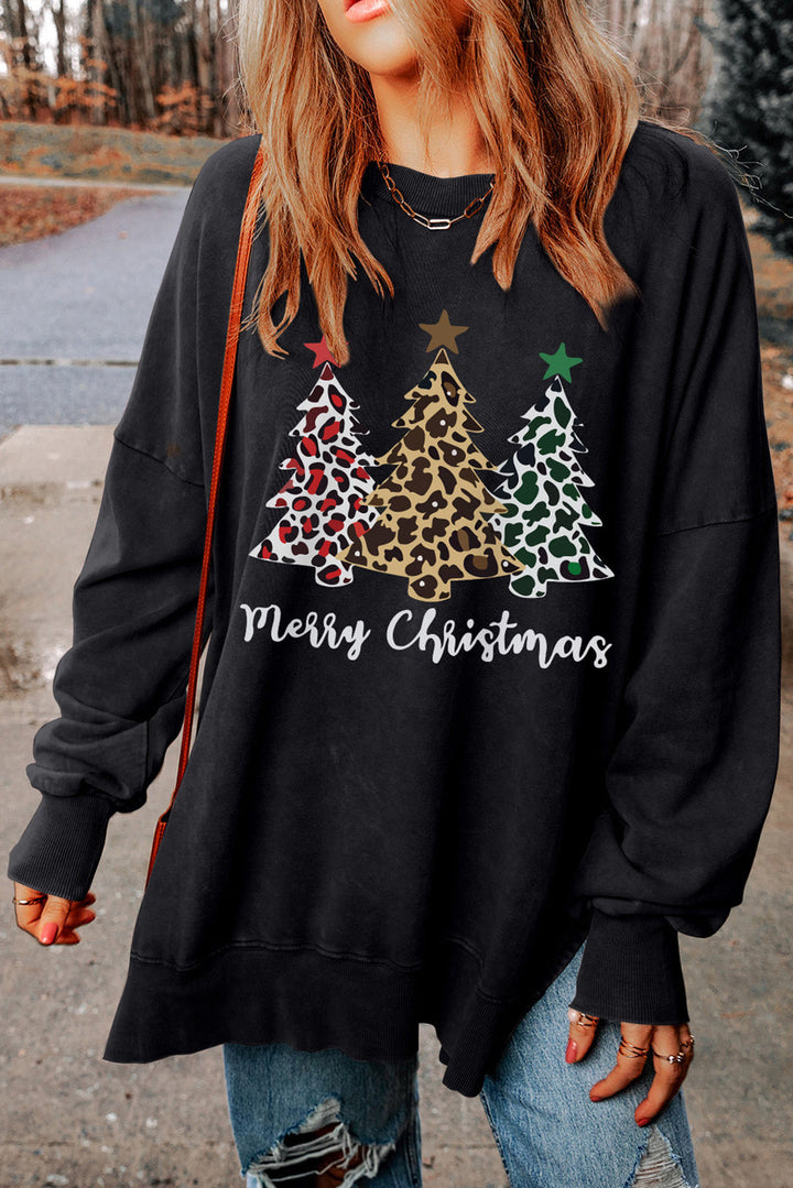 Merry Christmas Leopard Trees Graphic Sweatshirt