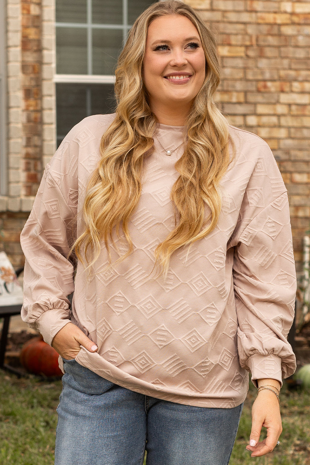 Plus Size Textured Drop Shoulder Crew Neck Sweatshirt