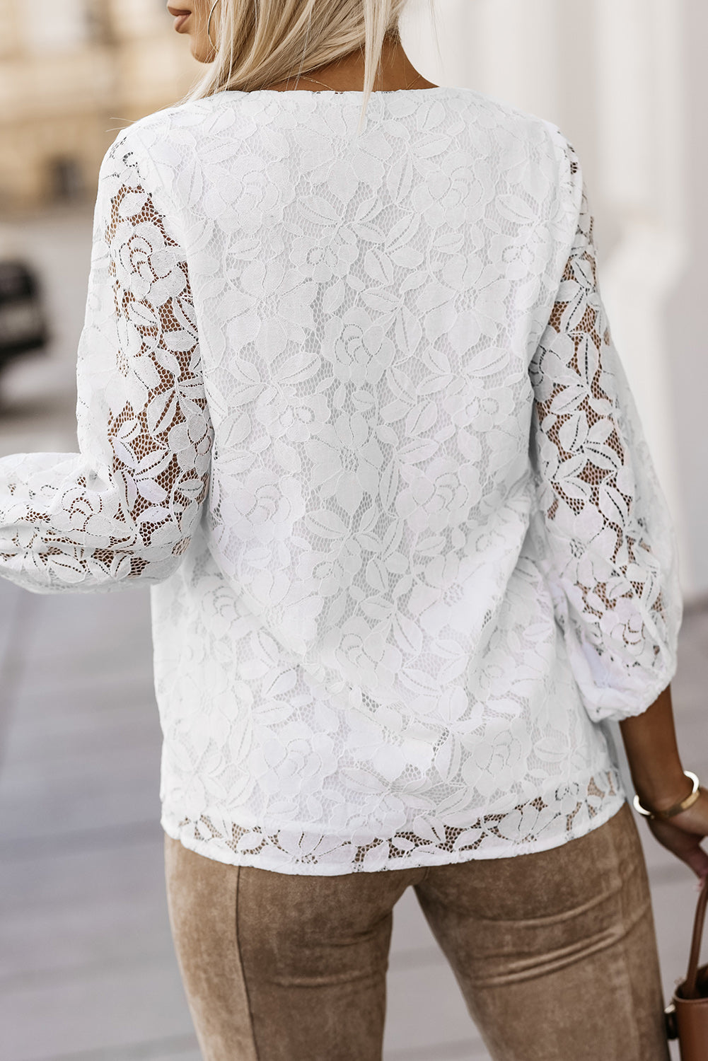 Floral Lace Crochet Loose Fit V Neck Top