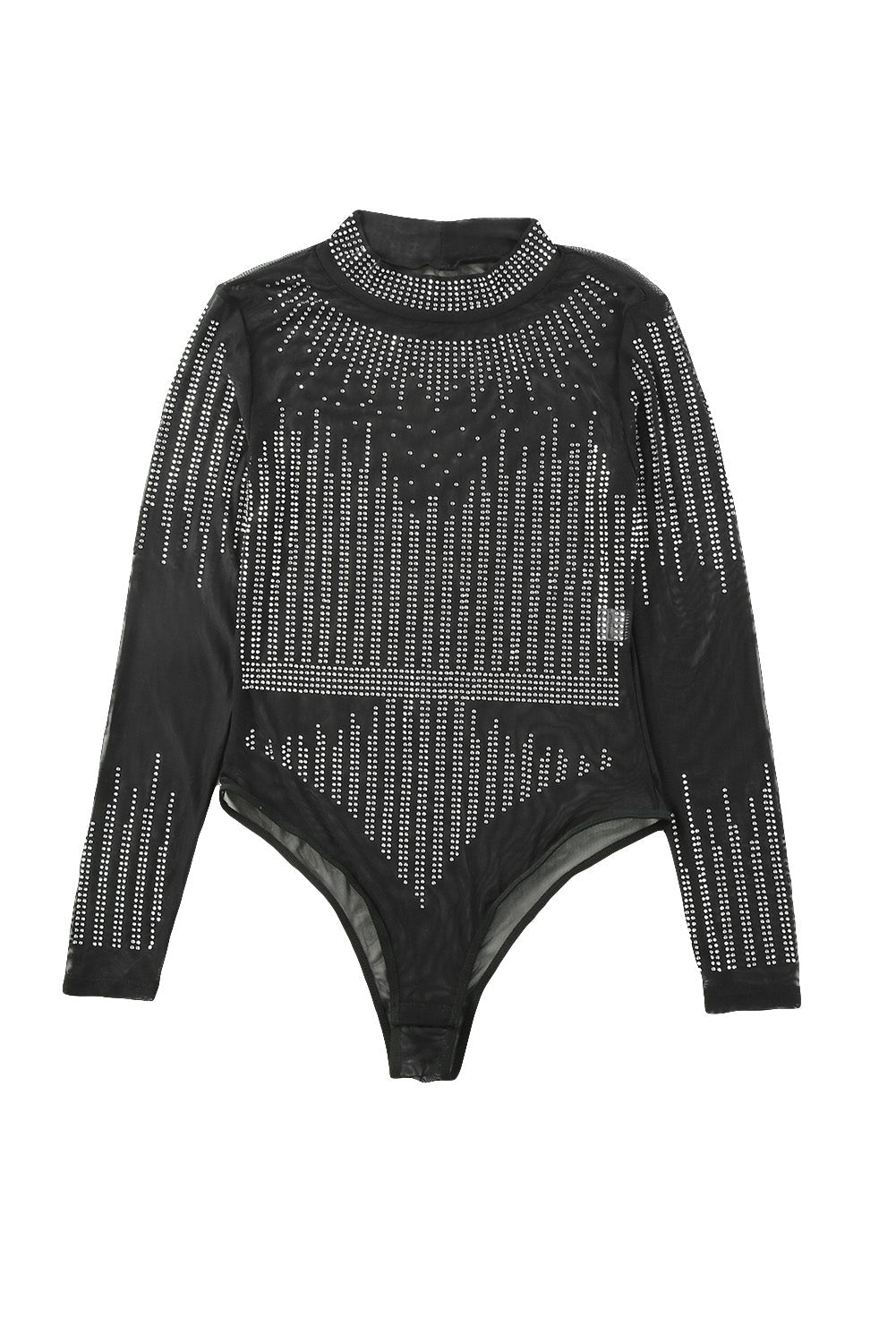 Rhinestone Sheer Mesh Long Sleeve Bodysuit