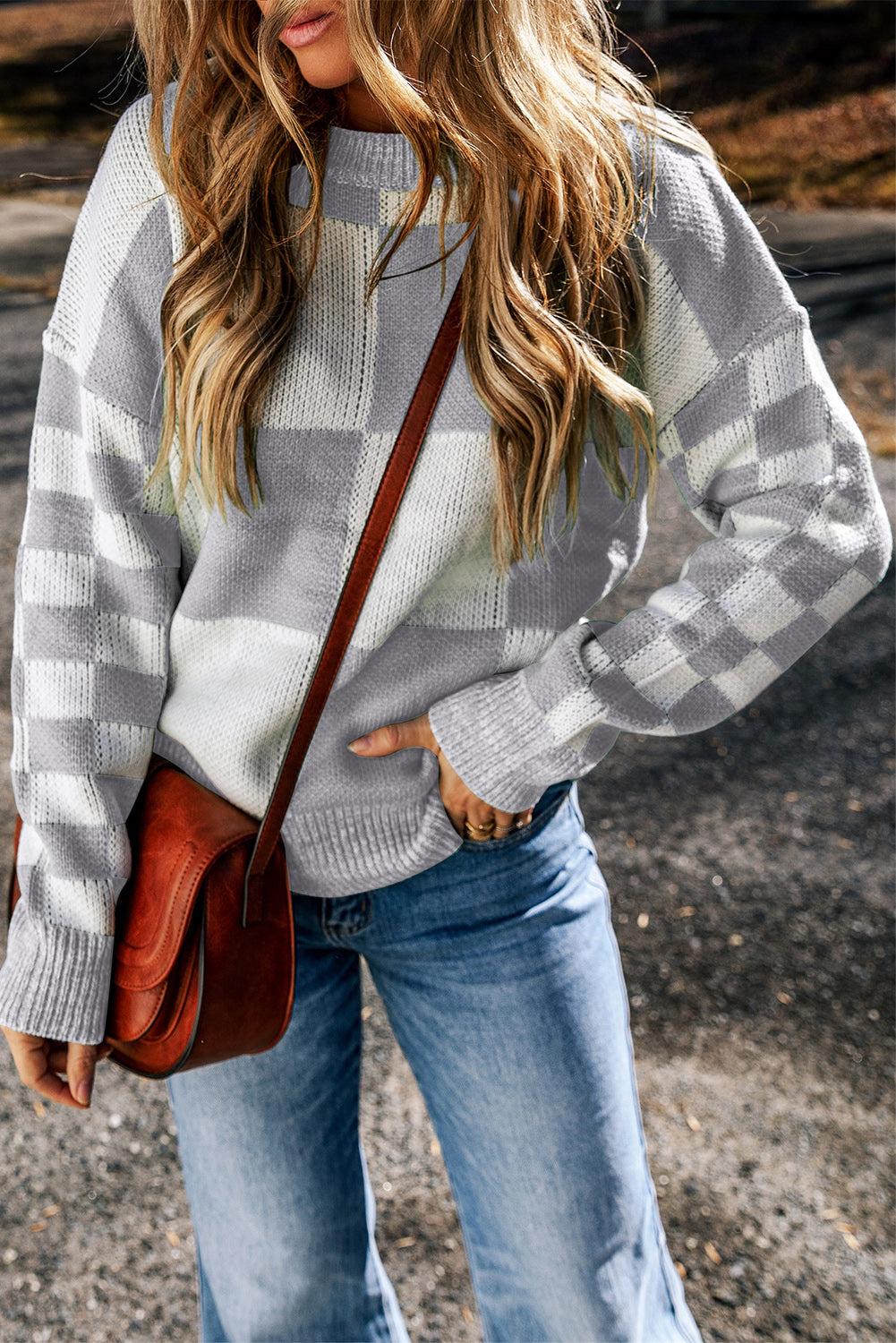 Checkered Print Drop Shoulder Sweater