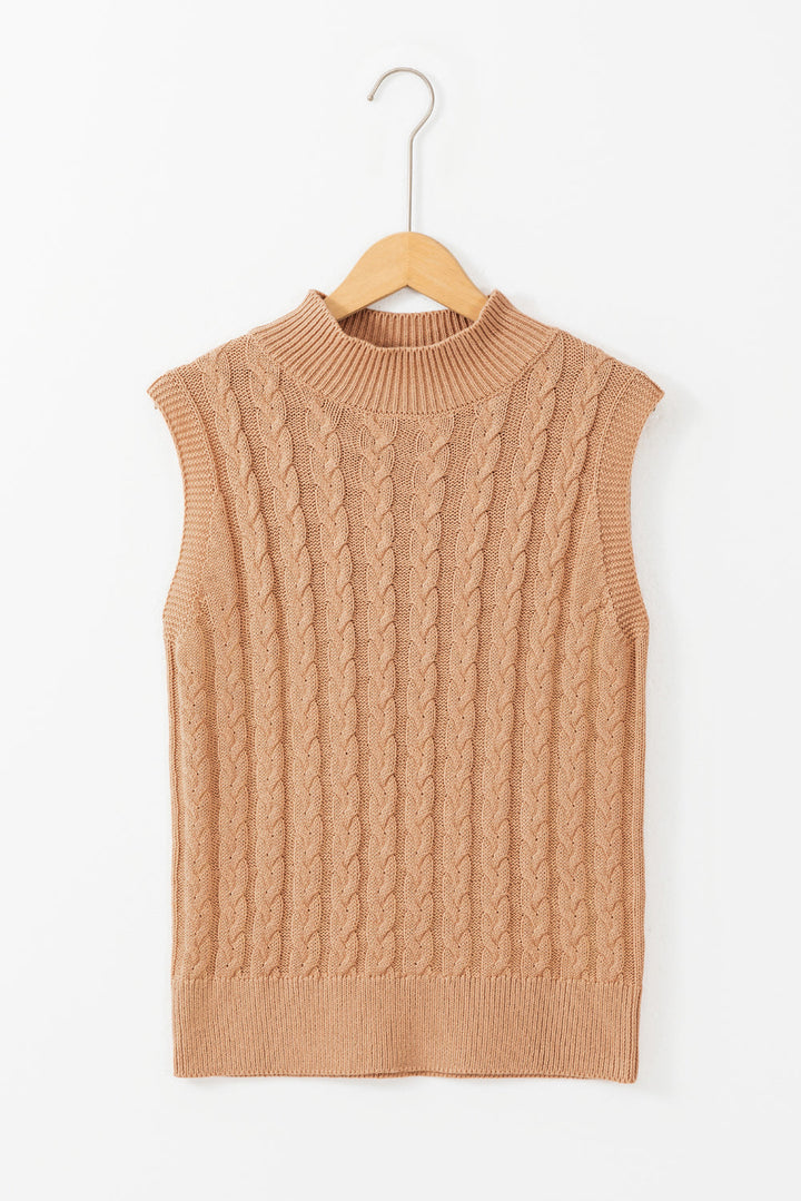 Solid Color Cable Knit High Neck Tank Top