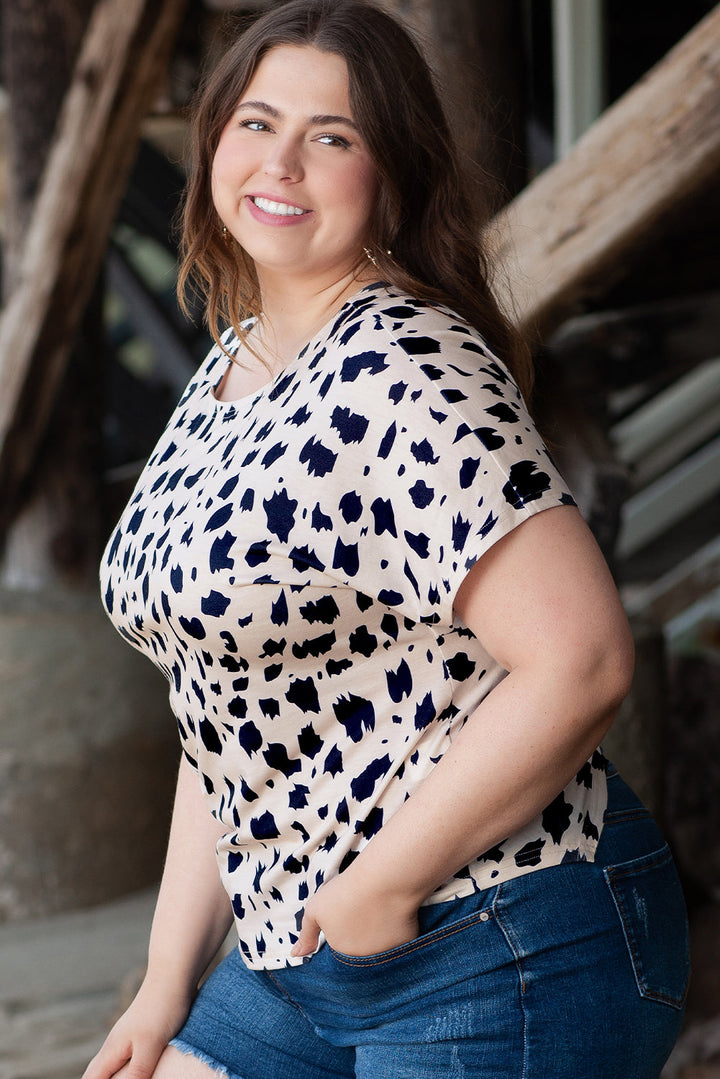 Leopard Print Twist Open Back Plus Size Top