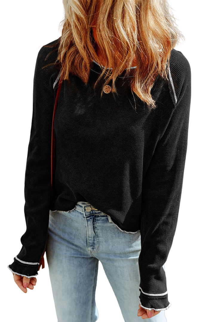 Textured Round Neck Long Sleeve Top