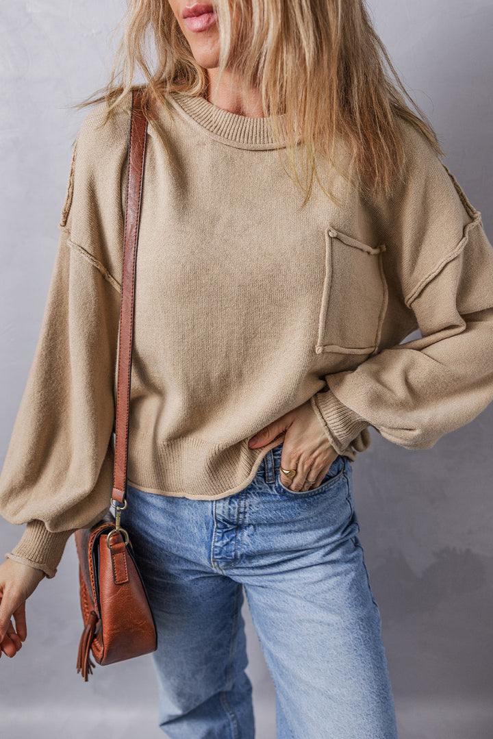 Raw Edge Patch Pocket Exposed Seam Loose Sweater