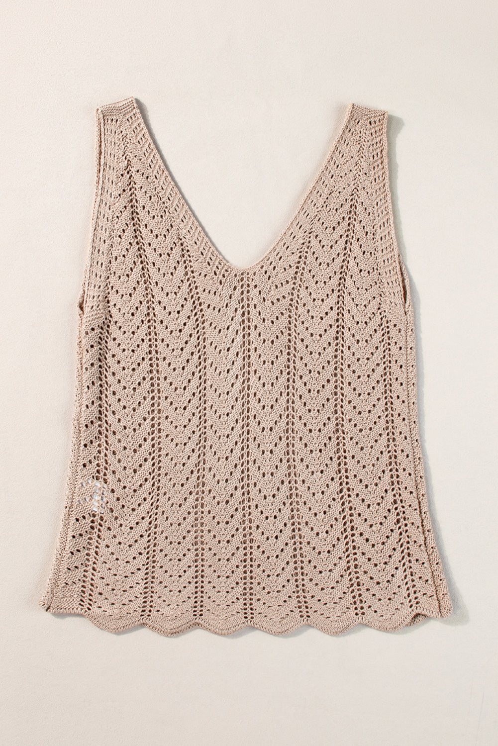 Scalloped Hem V Neck Crochet Knit Vest