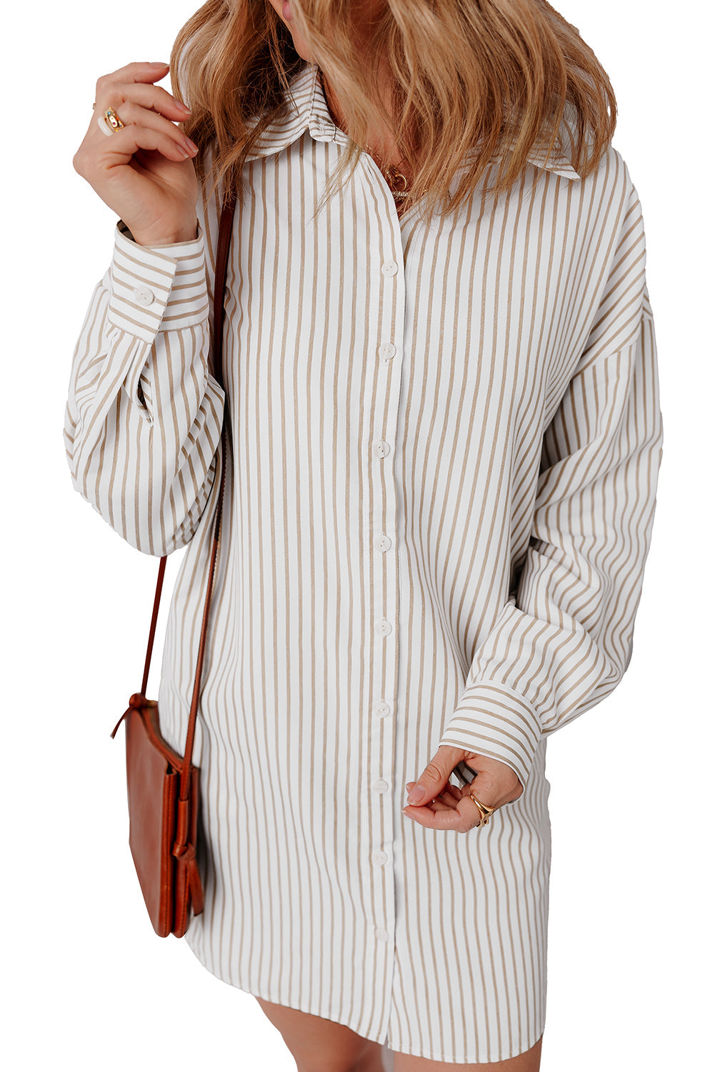 Long Sleeve Button Up Mini Shirt Dress