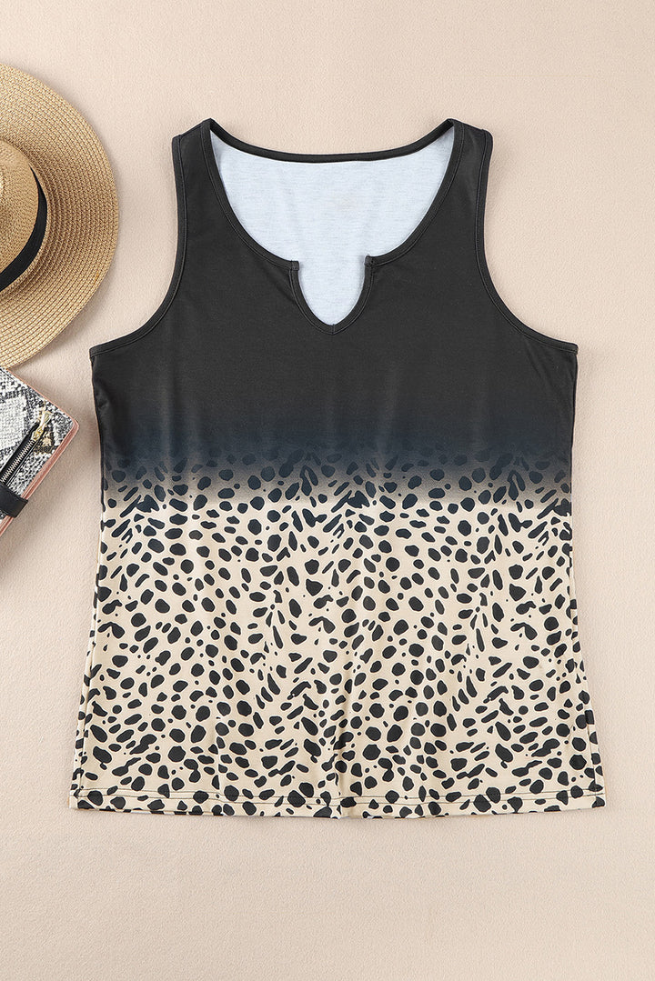 Gradient Leopard Split Neck Tank Top