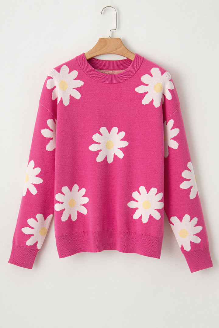 Daisy Flower Crew Neck Long Sleeve Sweater