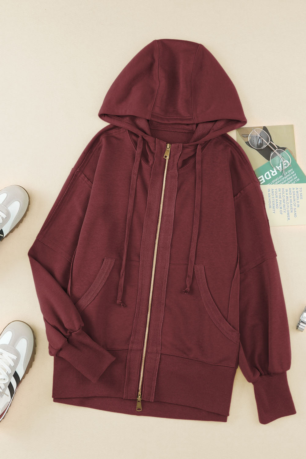 Raw Edge Exposed Seam Full Zip Hoodie