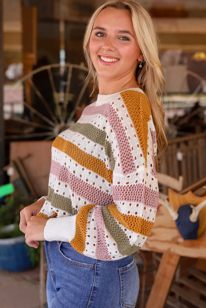 Striped Hollowed Knitted Loose Sweater