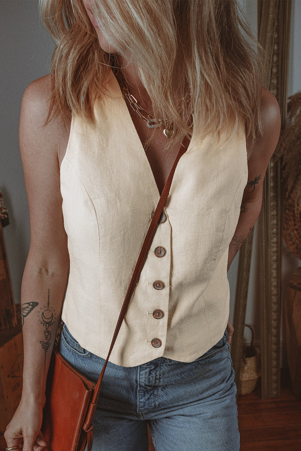 Slim Fit Buttoned V Neck Vest