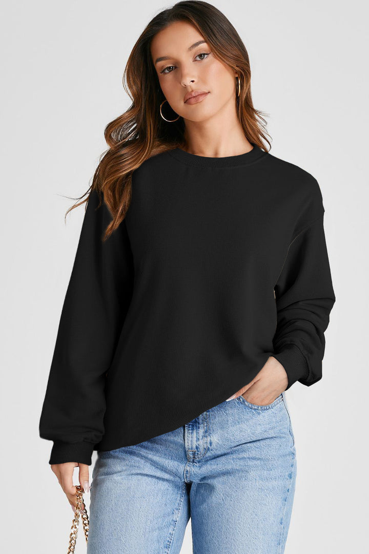 Plain Drop Shoulder Crewneck Pullover Sweatshirt