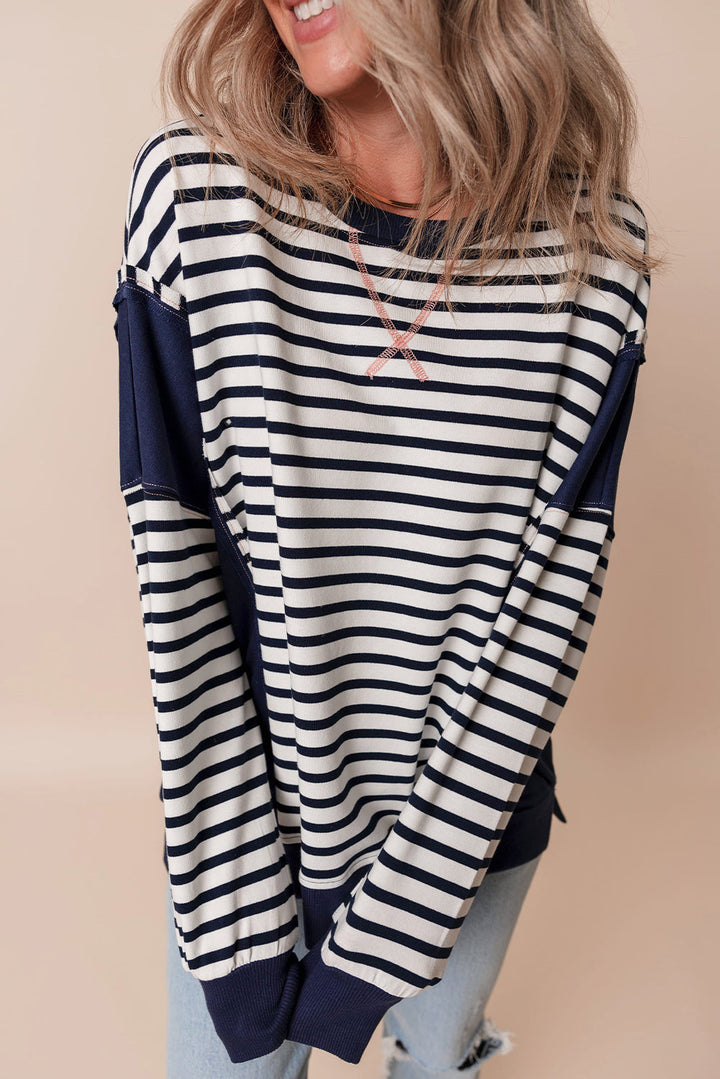 Color Block Exposed Seam Loose Fit Sweatshirt