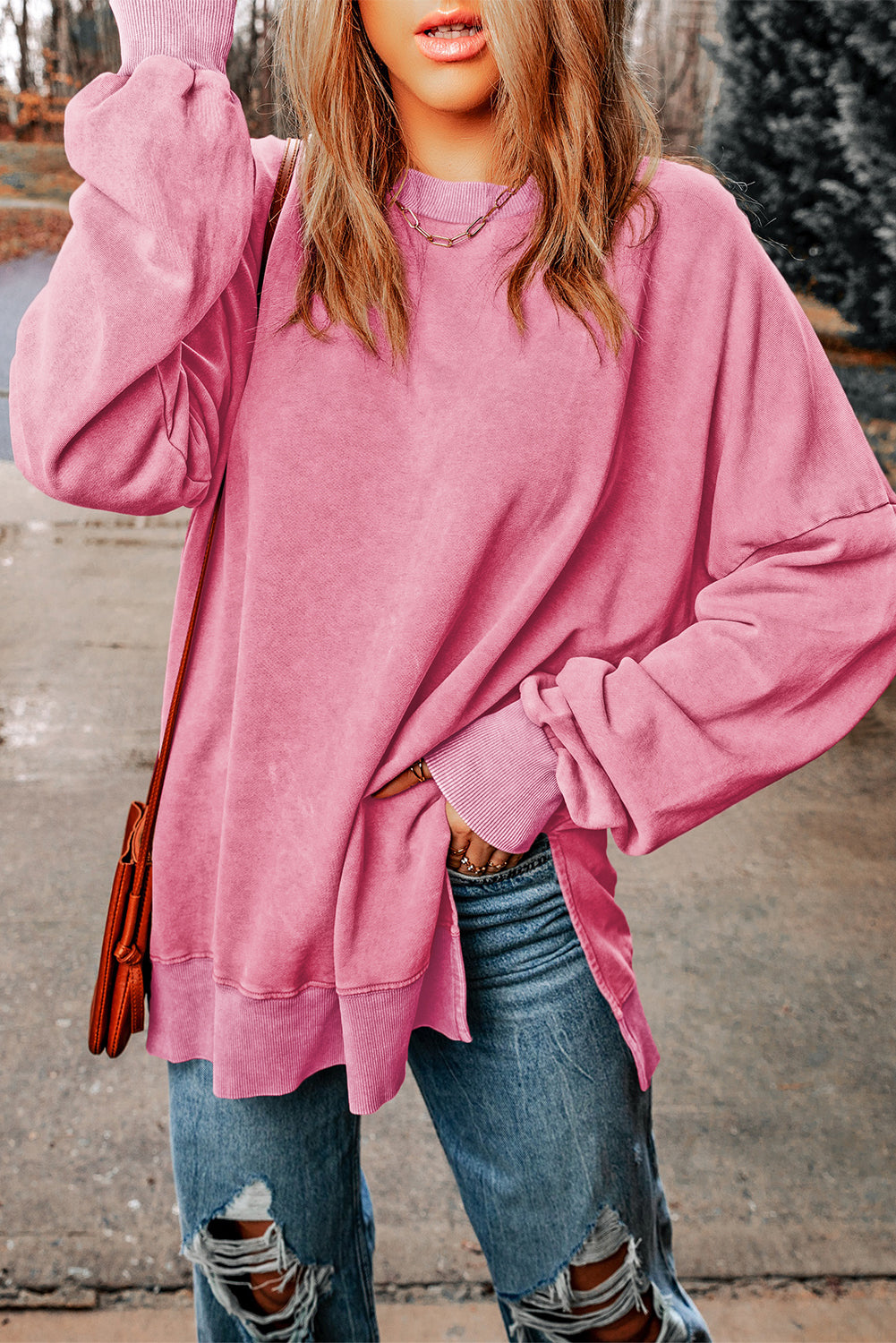 Drop Shoulder Ribbed Trim Oversized Sweatshirt