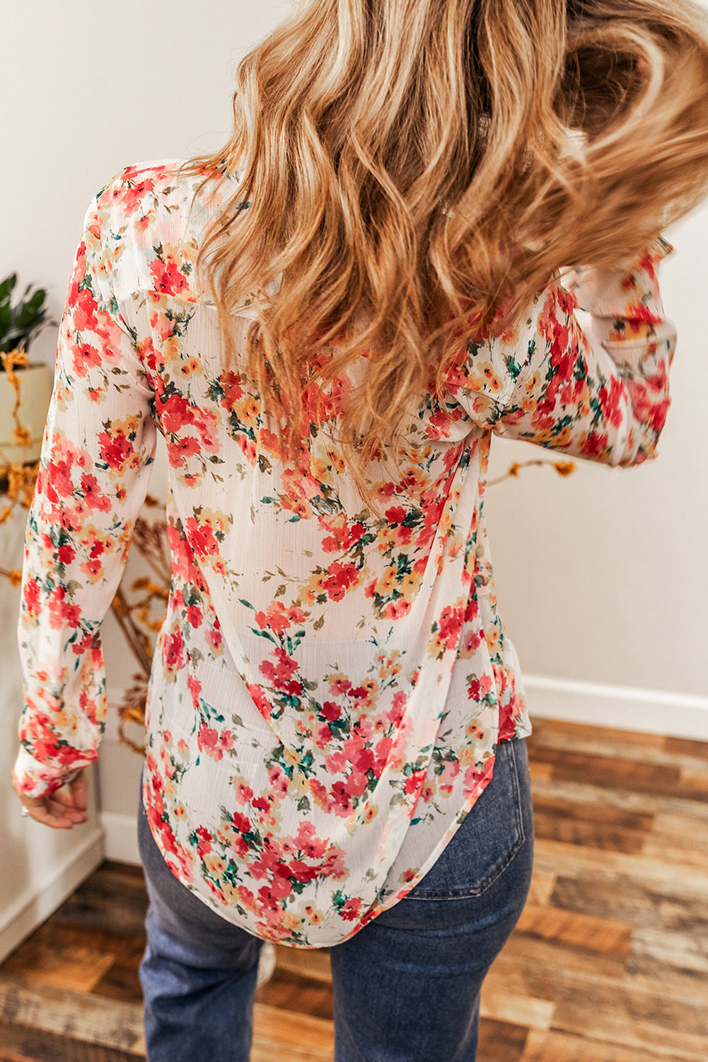 Vibrant Floral Print Chest Pocket Shirt