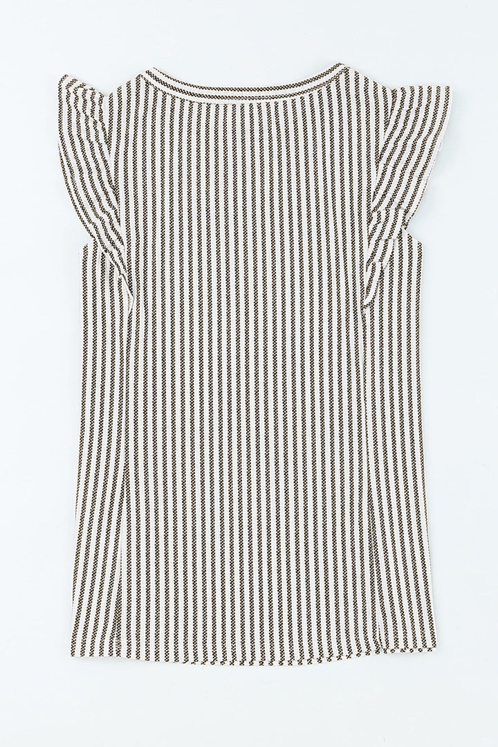 Crew Neck Ruffled Striped Tank Top