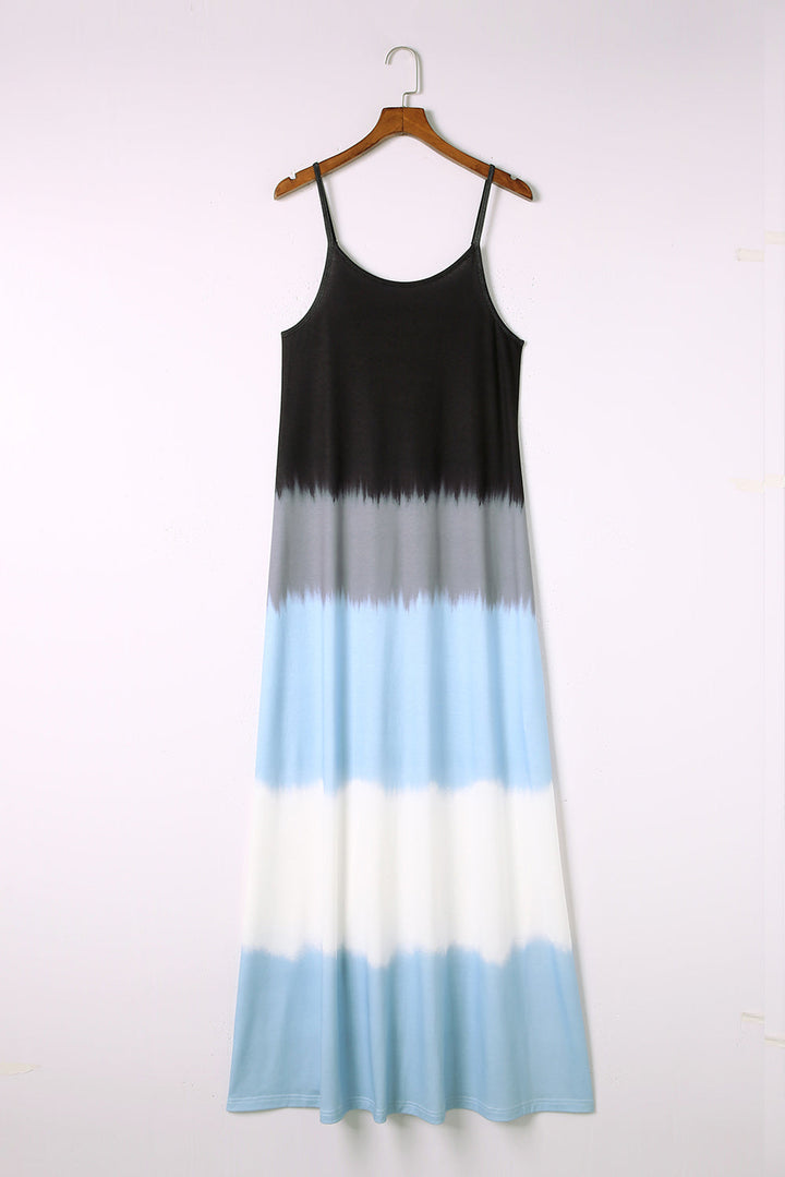 Spaghetti Strap Tie Dye Slit Maxi Dress