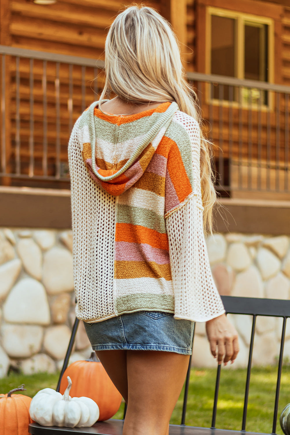 Oversized Colorblock V Neck Hooded Sweater