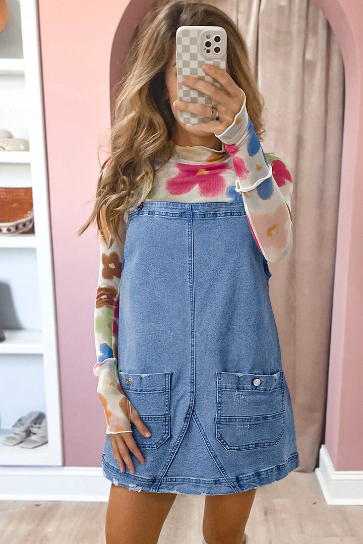 Pocketed Adjustable Straps Denim Overall Dress